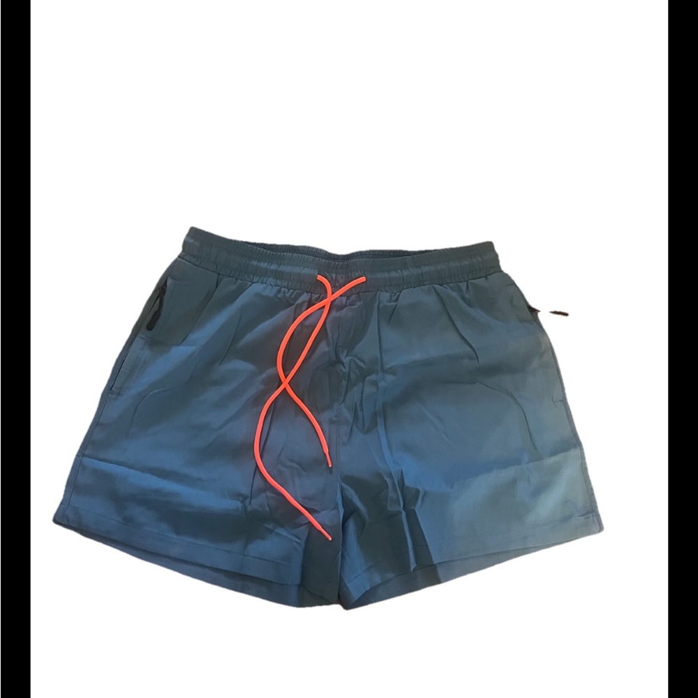 Men's Blue Swim Trunks with Red Drawstring